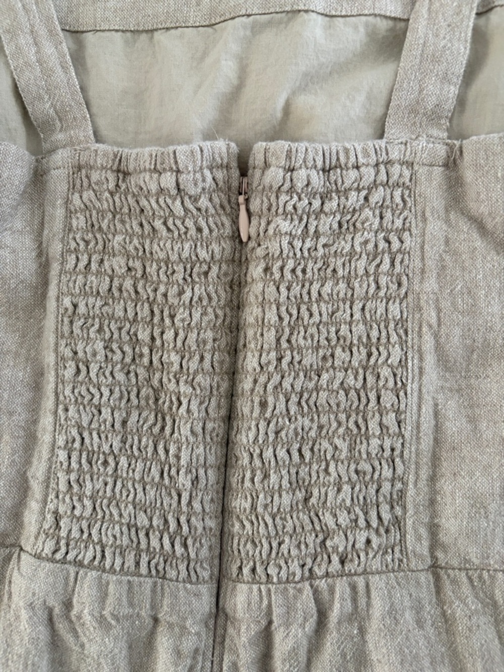 Abercrombie and Fitch Linen-Blend Ruched Squareneck Mini Dress in Beige - Picture 7 of 7